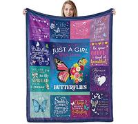 Butterfly Gifts Blanket for Girls, Just A Girl Who Loves Butterflies Plush Fleece Throw Blanket, 130 x 150 cm Soft Cozy Purple Teal Butterfly Lover Flannel Fluffy Blanket for Teen Girls Women Birthday