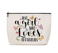 Butterfly Gifts for Women Butterfly Decor Just A Girl Who Loves Butterflies Makeup Bag Butterflies Lover Gift for Women Girls Birthday Christmas Graduation Gifts for Women Girls, Beige