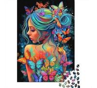 Butterfly Girl Art Thick Cardboard Jigsaw Puzzle Bundle Family Puzzle Lovers Brain Training Puzzle Gift for Teen Puzzle Fans 12-18 Years 52x38cm/1000pcs