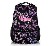 Butterfly Girls Backpack with Name - Personalised 17 Inch School Bag for Kids Aged 3-10, Custom Rucksack for School, Travel, or Daily Use | Lightweight and Stylish Design with Adjustable Straps