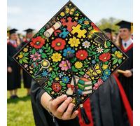 Butterfly Graduation Cap Topper, Floral Colorful Flower Puzzle Celebration Black 2026 College Grad Cap Decorations Graduation Party Favors Ceremony Photoshoot Accents 9.5x9.5 Inch