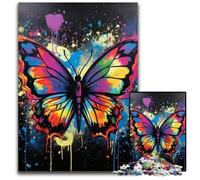 Butterfly Graffiti Painting 1000 Piece Jigsaw Puzzle Impossible Jigsaw Puzzles for Adults Ideal for Teenagers & Collectors, Travel Gift, Family Activity 26X38CM/10.23x14.96inch