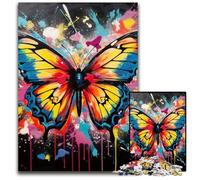 Butterfly Graffiti Painting 1000Pc Adults Jigsaw Puzzle Wooden Jigsaw Brain-Challenging DIY Decorative Game, Family Interactive Toy 50x75CM/19.68x29.52inch