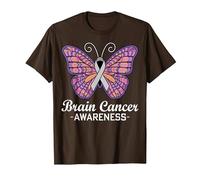 Butterfly Gray Ribbon Warrior Brain Cancer Awareness T-Shirt, Men, Brown, Small