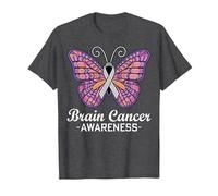 Butterfly Gray Ribbon Warrior Brain Cancer Awareness T-Shirt, Men, Dark Heather Grey, XX-Large