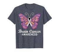 Butterfly Gray Ribbon Warrior Brain Cancer Awareness T-Shirt, Men, Heather Blue, XX-Large