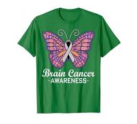 Butterfly Gray Ribbon Warrior Brain Cancer Awareness T-Shirt, Men, Kelly Green, X-Large