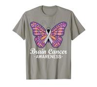 Butterfly Gray Ribbon Warrior Brain Cancer Awareness T-Shirt, Men, Slate Grey, X-Large
