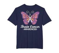 Butterfly Gray Ribbon Warrior Brain Cancer Awareness T-Shirt, Men's Big and Tall, Navy Blue, 2X Tall