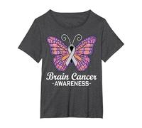 Butterfly Gray Ribbon Warrior Brain Cancer Awareness T-Shirt, Women's Plus, Dark Heather Grey, 4X