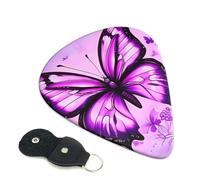 Butterfly Guitar Picks 6 Pack with Leather Guitar Pick Holder Keychain, Plectrum Key Fob Cases Bag, Abstract Art Plectrum for Acoustic Electric Guitar, Ukulele 0.46mm