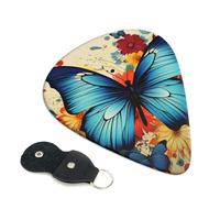 Butterfly Guitar Picks 6 Pcs, 0.46mm Thickness Celluloid Plectrum with Leather Picks Holder, Personalized Guitar Pick for Bass Electric Acoustic Guitars Lovers Gift