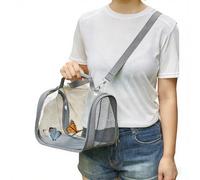 Butterfly Habitat Cage Insect Observation Cage Butterfly House Mesh Bug Enclosure Bug Catcher Outdoor Butterflies Carrier with Handle Shoulder Strap (Grey)