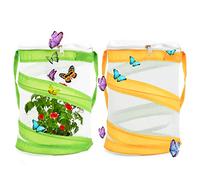 Butterfly Habitat Cage TAIZER 2PCS Foldable Portable Insect Reproduction Mesh Pet Pop up Reptile Collapsible Cloth Breeding Cages, Green, Orange