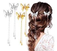 Butterfly Hair Clips Moving Wings, Metal Moving Wings Butterfly Hair Clips with Elegant Tassel, 3D Hollow Butterfly Hair Barrettes Hair Accessories for Women Girls (Gold+Silver,4Pcs)