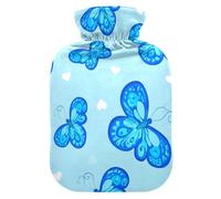 Butterfly Heart Blue Hot Water Bottle with Cover for Pain Relief Hot Water Bag for Women, 2L