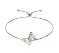 Butterfly Heart Bracelets Women 925 Sterling Silver Animal Butterflies April Birthstone Diamond Link Adjustable Bracelet Crystal Wedding Birthday Jewelry DB0119W