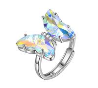 Butterfly Heart Ring Adjustable Women 925 Sterling Silver Animal Butterflies April Birthstone Diamond Open Ring Crystal Wedding Birthday Jewelry DR0133W