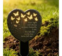 Butterfly Heart-Shaped Floral Acrylic Outdoor Memorial Plaques, 2D Personalized Remembrance Decor with Hollow Out Butterfly, Weatherproof Memorial Patch for Lawns, Cemeteries, Flower Bed