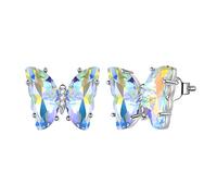 Butterfly Heart Studs Earrings Women 925 Sterling Silver Animal Butterflies April Birthstone Diamond Earring Stud Crystal Wedding Birthday Jewelry DE0253W
