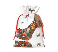 Butterfly High Heel Print Christmas Burlap Gift Bag With Drawstring, Present Small Favor Pouch For Birthday Parties-S Size