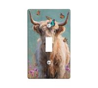 Butterfly Highland Cow Light Switch Cover Plate, Pastel Blue Farmhouse Decor, Spring Wall Accents, Thermoplastic, Standard Size Single Toggle