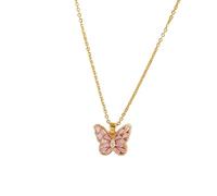 Butterfly Hollow Necklace,Butterfly Collarbone Necklace for Women,Light Luxury Sparkling Diamond Minimalist Design 925 Sterling Silver Bow for Women Girls Lady Jewelry Birthday (Pink)