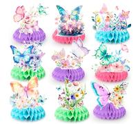 Butterfly Honeycomb Table Centerpiece, 9pcs Butterfly Honeycomb Centerpiece, Honeycomb Butterfly Centerpieces & Butterfly Baby Shower Honeycomb Centerpieces for Butterfly Birthday Decorations Supplies