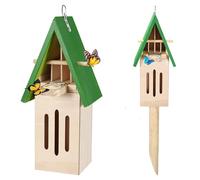 Butterfly House and Feeder for Outdoor Garden, Insect Hotel, Weatherproof with Wooden Stake, Bumble Bee House, Hanging on Wall or Tree