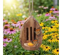 Butterfly House For Garden | Teardrop-shaped Wooden Bee Butterfly Feeder Hotel | Butterflies Feeding Station Habitat & With Rope For Outside Garden Decor