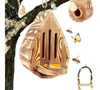 Butterfly House For Garden, Teardrop-Shaped Wooden Butterfly Habitat & Feeder, Hanging Butterfly Habitat & Feeder with Rope, for Garden Decor, Hotel (1PC)