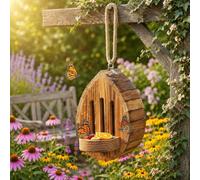 Butterfly House For Garden, Teardrop-Shaped Wooden Butterfly Habitat & Feeder, Hanging Habitat Feeder with Rope, Outdoor ButterflyShelter,For Backyard Balcony Yard Garden Decor