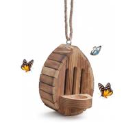 Butterfly House for Outside,Teardrop Shaped Wooden Butterfly Habitat,Wooden Butterfly Feeding Station with Hanging Rope for Garden Yard Decor