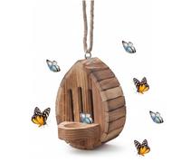 Butterfly House, Teardrop Shaped Wooden Butterfly Habitat for Outside, Solid Wood Shelter with Feeder for Garden, Easy Hanging