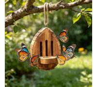 Butterfly House, Teardrop Shaped Wooden Butterfly Habitat for Outside, Solid Wood Shelter with Feeder for Garden, Easy Hanging, Decorative Nesting Box for Butterflies, Bugs, Moths & Lacewings