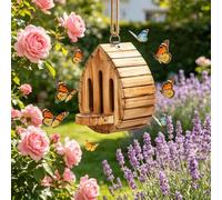 Butterfly House, Weather-Resistant Wooden Butterfly Habitat, 21x14x9cm, Hanging Design, Easy-Clean Rear Access, Ideal for Garden, Balcony & School Projects