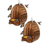 Butterfly House Wooden Teardrop Outdoor Garden Habitat Hanging Nesting Box | Feeder Tray Weather Resistant Natural Shelter Decorative Slits Puddler Station Water Droplets Decor Outside(2PCS)