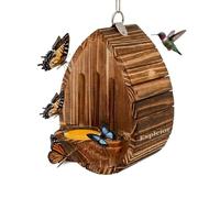 Butterfly House Wooden Teardrop Outdoor Garden Habitat Hanging Nesting Box | Feeder Tray Weather Resistant Natural Shelter Decorative Slits Puddler Station Water Droplets Decor Outside(1PC)