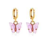 Butterfly Huggie Earrings Colorful Tiny Cute Gold Plated Acrylic Mini Butterfly Dangle Hoop Dainty Insect Earrings for Women, Mini, Acrylic Metal, No Gemstone