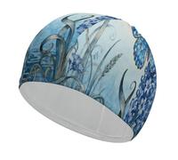 Butterfly Hyacinth Cluster Swim Cap High Elasticity Anti Slip Waterproof Comfortable Swim Hat Bathing Cap for Men Women