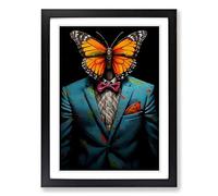 Butterfly in a Suit Painting No.2 Framed Wall Art Print, Ready to Hang Picture for Living Room Bedroom Home Office, Black A2 (48 x 66 cm)