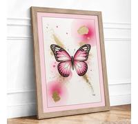 Butterfly in Bloom Botanical Framed Wall Art Print A4 (29.7×21cm) Oak, Wall Decor for Living Room, Bedroom, Office & Home, Ready to Hang, Art Gift