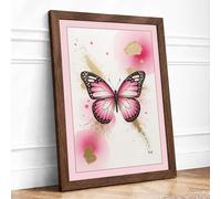 Butterfly in Bloom Botanical Framed Wall Art Print A4 (29.7×21cm) Walnut, Wall Decor for Living Room, Bedroom, Office & Home, Ready to Hang, Art Gift