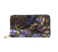 Butterfly In Flower Pattern, Women'S Wallet, Long Clutch Wallet, Credit Card Holder Wallet, Travel Coin Purse, Black, One Size