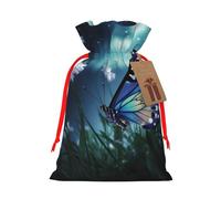butterfly in the night Printed Christmas Drawstring Bags Reusable Xmas Bag for Christmas Party Xmas Gift Wrapping, Red Ribbon, S
