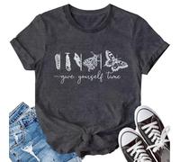Butterfly Inspirational Shirts Give Yourself Time T-Shirt for Women Butterfly Life Graphic Tees Motivational Tee Tops Grey