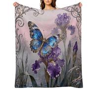 Butterfly Iris Bloom Flannel Fleece Throw Blanket Soft Cozy Throws for Couch Sofa Bed Farmhouse Blanket Comfort Decorative Travel Blankets Lightweight All Season 50"x60"