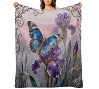 Butterfly Iris Bloom Flannel Fleece Throw Blanket Soft Cozy Throws for Couch Sofa Bed Farmhouse Blanket Comfort Decorative Travel Blankets Lightweight All Season 30"x40"