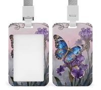 Butterfly Iris Bloom Id Badge Holder with Breakaway Lanyard Abs Plastic Name Tag Holder Vertical Clear Front Window Push Slide Card Protector Gift for NurseTeacher Office Staff & Events