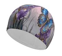 Butterfly Iris Bloom Swim Cap High Elasticity Anti Slip Waterproof Comfortable Swim Hat Bathing Cap for Men Women